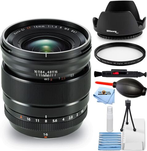 FUJIFILM XF 16mm f/1.4 R WR Lens 16463670 - Essential UV Filter with Tulip Lens Hood Bundle in Kuwait