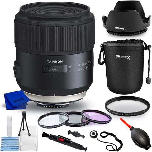Tamron SP 45mm f/1.8 Di VC USD Lens for Nikon F - Accessory Bundle Includes: Lens Pouch, Tulip Hood Lens, Filter Kit, Lens Cap Keeper and More in Kuwait