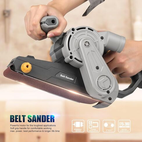 3×21-Inch Belt Sander,8 Amp Variable-speed 170-380RPM 12 Pcs Belts | Belt Sander with sanding belts (2*P40,2*P60, 2*P80, 2*P120, 2*P180, 2*P240) and Dust Bag in Kuwait