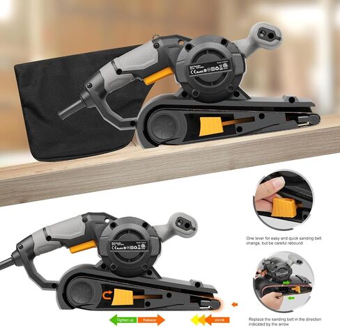 3×21-Inch Belt Sander,8 Amp Variable-speed 170-380RPM 12 Pcs Belts | Belt Sander with sanding belts (2*P40,2*P60, 2*P80, 2*P120, 2*P180, 2*P240) and Dust Bag in Kuwait