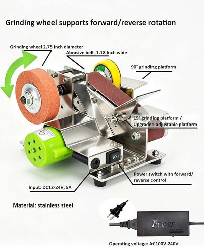 Mini Belt Sander, Multi-purpose Electric Sharpener With 15° Adjustable Professional Sharpening Platform And 7 Speed Settings, Ideal For Grinding And Polishing Metal, Wood, Jewelry And Leather in Kuwait