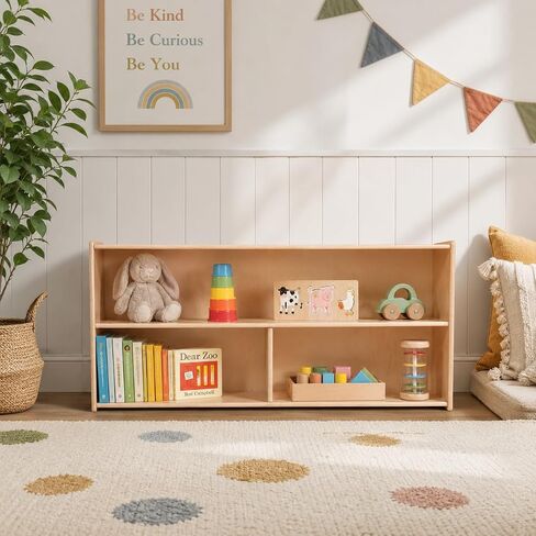 2-Shelf Kids Bookshelf & Toy Storage Organizer | 3-Section Montessori Shelves for Home & Classroom Organization & Storage in Kuwait