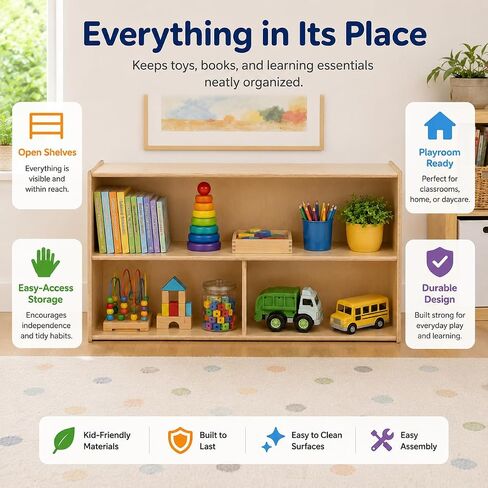 2-Shelf Kids Bookshelf & Toy Storage Organizer | 3-Section Montessori Shelves for Home & Classroom Organization & Storage in Kuwait