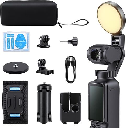 Accessories Kit Compatible with DJI Osmo Pocket 3/4/Xtra Muse, Creator Bundle with Mini Tripod, Fill Light, Magnetic Base, Backpack Clip, Frame Case, Screen & Lens Protector, Storage Bag in Kuwait