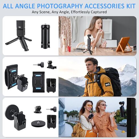 Accessories Kit Compatible with DJI Osmo Pocket 3/4/Xtra Muse, Creator Bundle with Mini Tripod, Fill Light, Magnetic Base, Backpack Clip, Frame Case, Screen & Lens Protector, Storage Bag in Kuwait