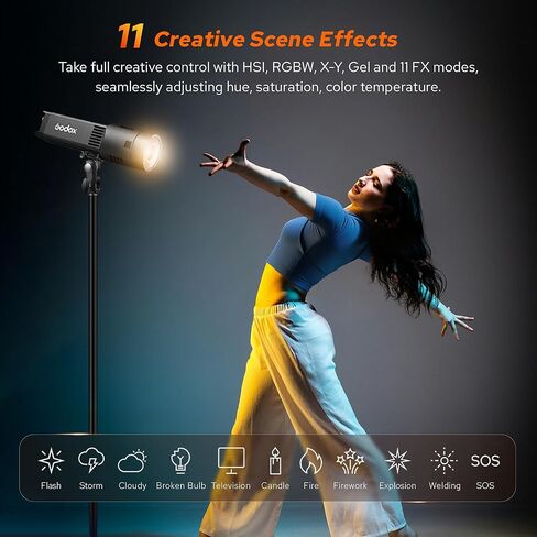 Godox RS100Bi LED Video Light,100Wh Bi-Color Outdoor LED Lighting,2800K–6500K Monolight with CCT/HSI/11FX Mode,CRI≈98,TLCI≈98,Support NFC/DMX/APP Control in Kuwait