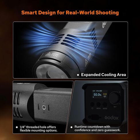 Godox RS100Bi LED Video Light,100Wh Bi-Color Outdoor LED Lighting,2800K–6500K Monolight with CCT/HSI/11FX Mode,CRI≈98,TLCI≈98,Support NFC/DMX/APP Control in Kuwait