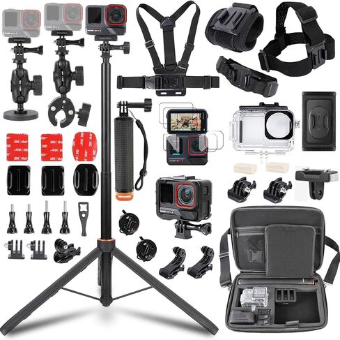 PellKing Accessories Kit for Insta360 AcePro2,Carrying Case with Belt 135cm Selfie Stick Tripod Waterproof Housing Boder Frame Magnetic Handlebar Mount Qucik Release Clip 4 in 1 Body Mount in Kuwait