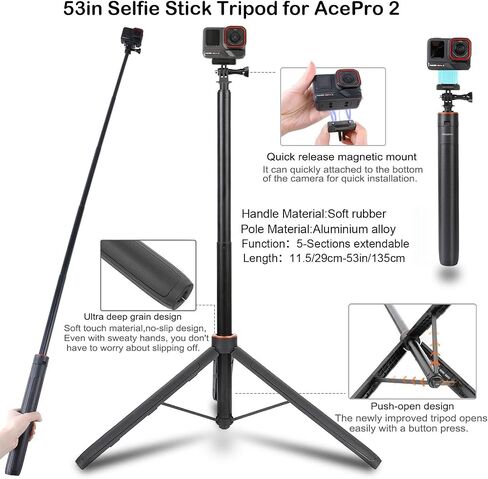 PellKing Accessories Kit for Insta360 AcePro2,Carrying Case with Belt 135cm Selfie Stick Tripod Waterproof Housing Boder Frame Magnetic Handlebar Mount Qucik Release Clip 4 in 1 Body Mount in Kuwait