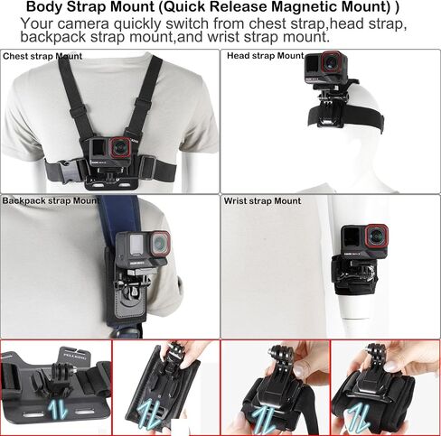 PellKing Accessories Kit for Insta360 AcePro2,Carrying Case with Belt 135cm Selfie Stick Tripod Waterproof Housing Boder Frame Magnetic Handlebar Mount Qucik Release Clip 4 in 1 Body Mount in Kuwait