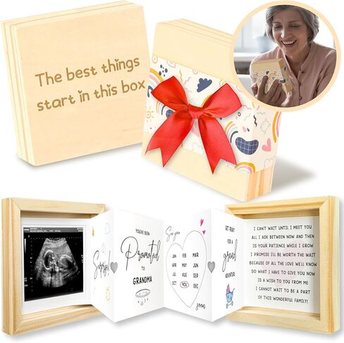 WOODAMORE Winnie Baby Announcement Sign - Ultrasound Picture Frame with Baby Countdown, Expecting Parents to be Pregnancy Keepsake, Winnie Gender Reveal Gift Ideas in Kuwait