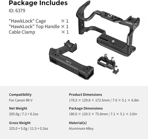 SmallRig R6 V HawkLock Quick Release Cage Kit for Canon R6 V, Aluminum Alloy Full Camera Cage Kit, Quick Release Plate for Arca & Top Handle & Cable Clamp for HDMI, for DJI RS Stabilizer - 6379 in Kuwait