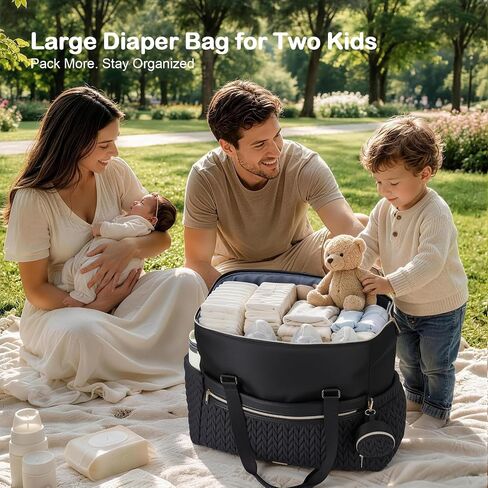 Lekesky Diaper Bag Tote, Large Diaper Bags Waterproof, Hospital Bag for Labor Delivery, Baby Bag with Pacifier Case, Travel Diaper Tote with Changing Pad, Black in Kuwait