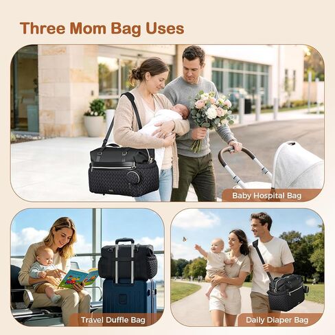 Lekesky Diaper Bag Tote, Large Diaper Bags Waterproof, Hospital Bag for Labor Delivery, Baby Bag with Pacifier Case, Travel Diaper Tote with Changing Pad, Black in Kuwait