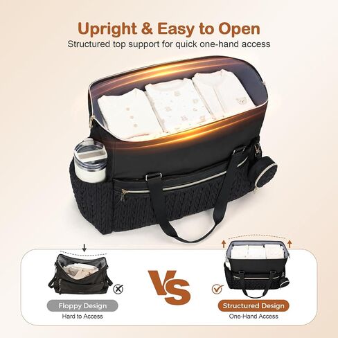 Lekesky Diaper Bag Tote, Large Diaper Bags Waterproof, Hospital Bag for Labor Delivery, Baby Bag with Pacifier Case, Travel Diaper Tote with Changing Pad, Black in Kuwait