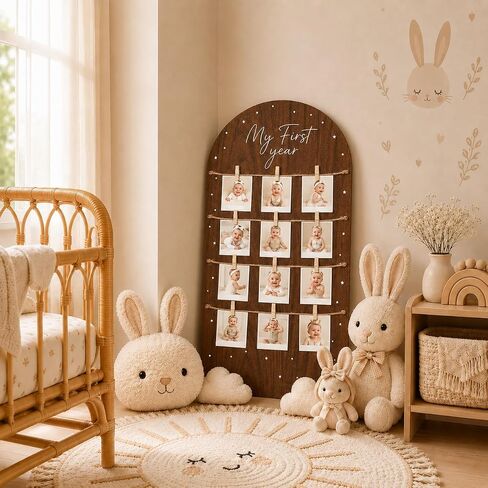 My First Year Photo Board, Large 12 Month Baby Milestone Display (Wood Look) with Stand & Wall Kit - First Birthday Party Decoration & Keepsake Gift in Kuwait
