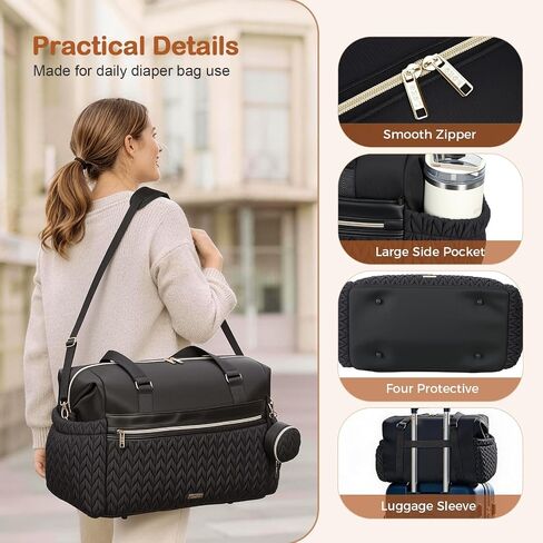Lekesky Diaper Bag Tote, Large Diaper Bags Waterproof, Hospital Bag for Labor Delivery, Baby Bag with Pacifier Case, Travel Diaper Tote with Changing Pad, Black in Kuwait