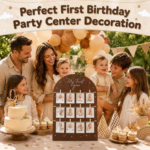 My First Year Photo Board, Large 12 Month Baby Milestone Display (Wood Look) with Stand & Wall Kit - First Birthday Party Decoration & Keepsake Gift in Kuwait