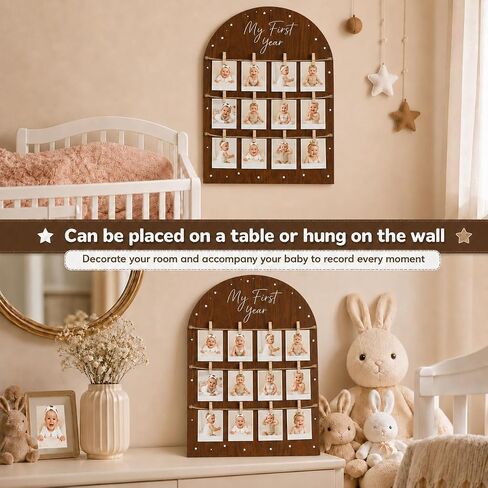 My First Year Photo Board, Large 12 Month Baby Milestone Display (Wood Look) with Stand & Wall Kit - First Birthday Party Decoration & Keepsake Gift in Kuwait
