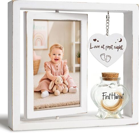 Baby Picture Frame & Keepsake Jar – Ideal Registry Search Gift, Rotating Newborn Nursery Display, Baby Shower & Gender Reveal Gifts, Pregnancy Announcement in Kuwait