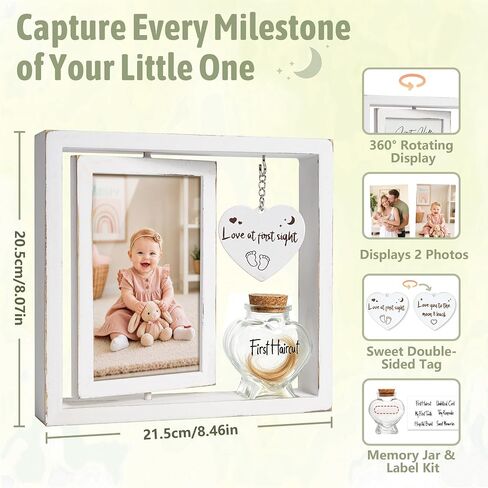 Baby Picture Frame & Keepsake Jar – Ideal Registry Search Gift, Rotating Newborn Nursery Display, Baby Shower & Gender Reveal Gifts, Pregnancy Announcement in Kuwait
