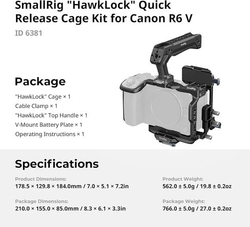 SmallRig HawkLock Quick Release Cage Kit for Canon R6 V, with Foldable V-Mount Battery Plate, Clamp for HDMI & USB-C, Top Handle, Multiple Interfaces for Various Scenes – 6381 in Kuwait