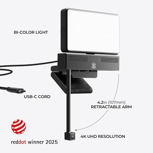iContact Camera Pro 4K HD Webcam with Eye Contact, Noise Cancelling Mic, Plug and Play USB for Mac & PC Zoom Certified, Works with Teams, Meet, Streaming, and Video Calls (Webcam + Light Panel Bundle) in Kuwait