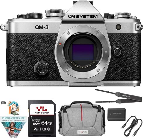 OM SYSTEM OM-3 Mirrorless Micro Four Thirds Interchangeable Lens Camera Bundle with Premium 64GB PRO SDXC Memory Card, Deco Essentials Camera Bag & Corel Photo Video Suite in Kuwait