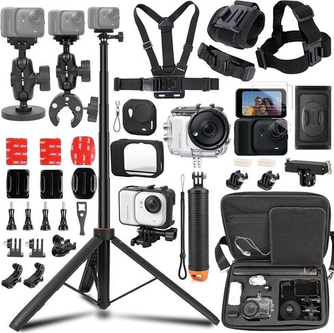 PellKing Accessories Kit for Insta360 Go Ultra,Carrying Case with Belt 53 in Selfie Stick Tripod Waterproof Housing Boder Frame Magnetic Handlebar Mount Qucik Release Clip 4 in 1 Body Mount in Saudi Arabia
