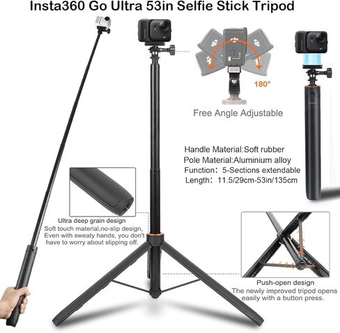 PellKing Accessories Kit for Insta360 Go Ultra,Carrying Case with Belt 53 in Selfie Stick Tripod Waterproof Housing Boder Frame Magnetic Handlebar Mount Qucik Release Clip 4 in 1 Body Mount in Saudi Arabia
