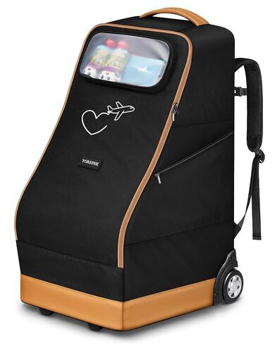 YOREPEK Foldable Car Seat Travel Bag for Airplane with 2 Wheels | Rolling Car Seat Carrier for Airport, 2 Pockets for Baby Essentials, Padded Carseat Bags for Air Travel, Backpack Straps in Kuwait