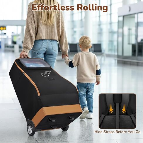 YOREPEK Foldable Car Seat Travel Bag for Airplane with 2 Wheels | Rolling Car Seat Carrier for Airport, 2 Pockets for Baby Essentials, Padded Carseat Bags for Air Travel, Backpack Straps in Kuwait
