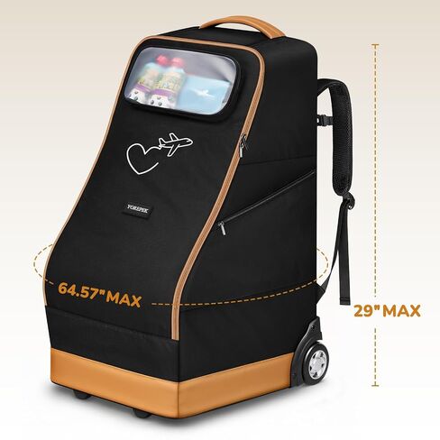 YOREPEK Foldable Car Seat Travel Bag for Airplane with 2 Wheels | Rolling Car Seat Carrier for Airport, 2 Pockets for Baby Essentials, Padded Carseat Bags for Air Travel, Backpack Straps in Kuwait