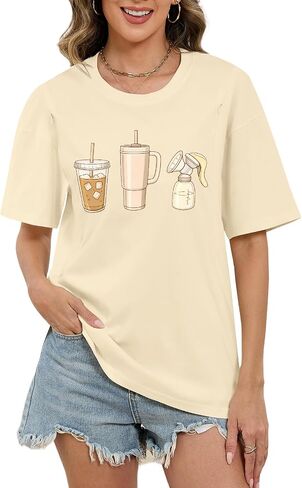 Nursing Shirts for Breastfeeding Zipper Maternity Shirts for Women Breast Feeding Friendly Shirt Cute Motherhood Top(Apricot,M) in Kuwait