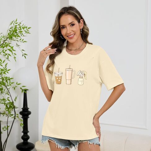 Nursing Shirts for Breastfeeding Zipper Maternity Shirts for Women Breast Feeding Friendly Shirt Cute Motherhood Top(Apricot,M) in Kuwait