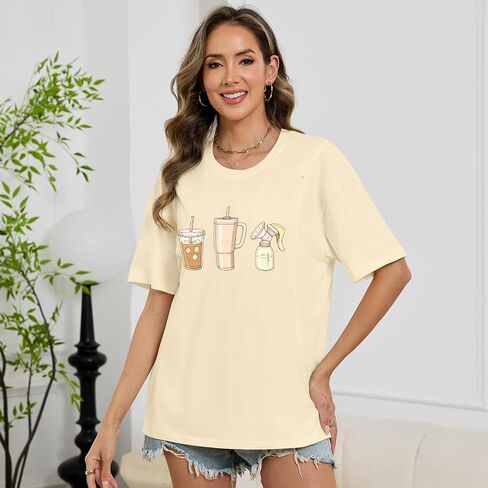Nursing Shirts for Breastfeeding Zipper Maternity Shirts for Women Breast Feeding Friendly Shirt Cute Motherhood Top(Apricot,M) in Kuwait