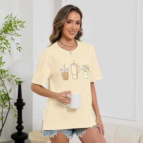 Nursing Shirts for Breastfeeding Zipper Maternity Shirts for Women Breast Feeding Friendly Shirt Cute Motherhood Top(Apricot,M) in Kuwait