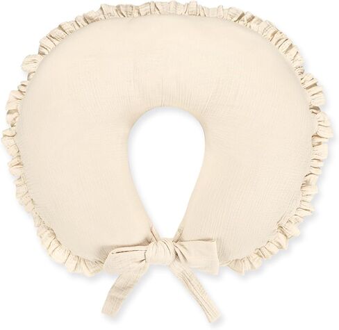 Muslin Nursing Pillow Cover, Breathable & Soft Ruffle Nursing Covers for Breastfeeding Pillows, Comfortable Pillow Slipcover with Extended Adjustable Strap for Baby Boys Girls, Apricot(Only Cover) in Kuwait