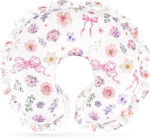 Pea Pod Nursing Pillow Cover, Removable Stretchy Ruffled Pillowcase for Breastfeeding Pillows, Ultra Soft Breathable Pillow Slipcover for Baby Girls and Boys, Compatible with Boppy Pillow, Floral Bows in Kuwait