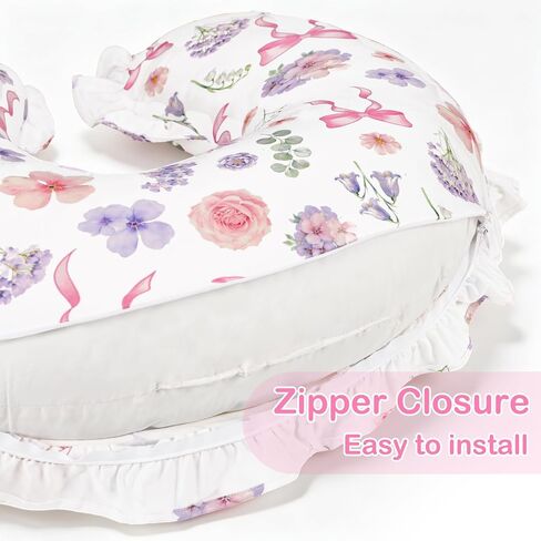 Pea Pod Nursing Pillow Cover, Removable Stretchy Ruffled Pillowcase for Breastfeeding Pillows, Ultra Soft Breathable Pillow Slipcover for Baby Girls and Boys, Compatible with Boppy Pillow, Floral Bows in Kuwait