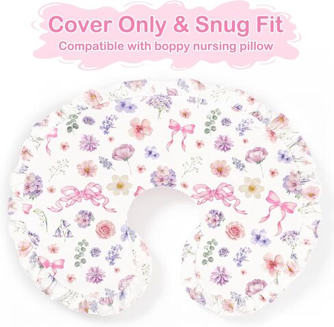 Pea Pod Nursing Pillow Cover, Removable Stretchy Ruffled Pillowcase for Breastfeeding Pillows, Ultra Soft Breathable Pillow Slipcover for Baby Girls and Boys, Compatible with Boppy Pillow, Floral Bows in Kuwait