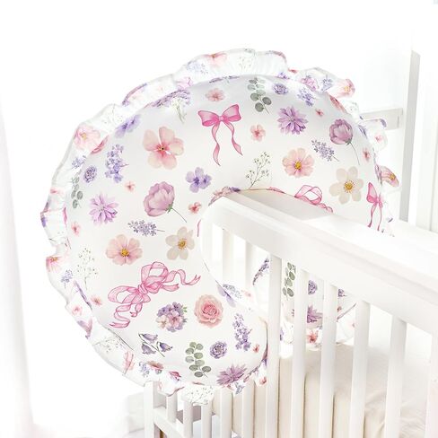 Pea Pod Nursing Pillow Cover, Removable Stretchy Ruffled Pillowcase for Breastfeeding Pillows, Ultra Soft Breathable Pillow Slipcover for Baby Girls and Boys, Compatible with Boppy Pillow, Floral Bows in Kuwait