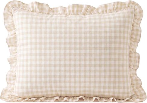 Breling Muslin Cotton Toddler Pillowcase with Cute Ruffled Gingham 14x20 Kids Nursery Soft Breathable Pillow Cover Envelope Closure Khaki Machine Washable Travel Bedding for Boys Girls in Kuwait
