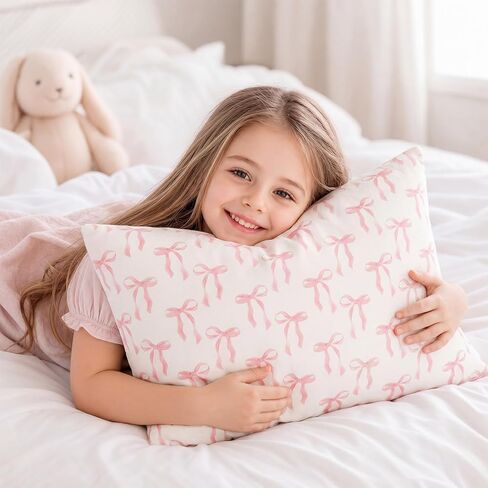 Breling 2 Pack Muslin Toddler Pillowcases 13" x 18" 100% Cotton Soft & Breathable Toddler Pillow Case, Pink Coquette Bow Pillow Covers with Envelope Closure for Girls Baby in Kuwait