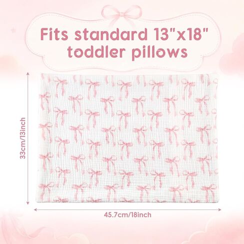 Breling 2 Pack Muslin Toddler Pillowcases 13" x 18" 100% Cotton Soft & Breathable Toddler Pillow Case, Pink Coquette Bow Pillow Covers with Envelope Closure for Girls Baby in Kuwait