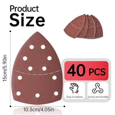 Palm Sander Sandpaper Fit for Skil Sander, 40 PCS Sandpaper Assortment | 60/80/120/240 Grits Sand Paper for SKIL SR6607B-10, SR232301, Sander Pads with Hook and Loop Back, 11-Hole Design Sandpaper in Kuwait