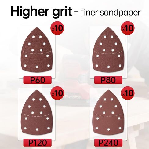 Palm Sander Sandpaper Fit for Skil Sander, 40 PCS Sandpaper Assortment | 60/80/120/240 Grits Sand Paper for SKIL SR6607B-10, SR232301, Sander Pads with Hook and Loop Back, 11-Hole Design Sandpaper in Kuwait