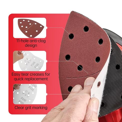 Palm Sander Sandpaper Fit for Skil Sander, 40 PCS Sandpaper Assortment | 60/80/120/240 Grits Sand Paper for SKIL SR6607B-10, SR232301, Sander Pads with Hook and Loop Back, 11-Hole Design Sandpaper in Kuwait