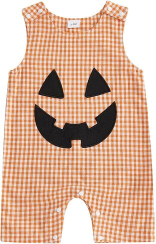 Baby Halloween Romper, Embroidery Plaid Outfit with Snap Crotch | Gentle on skin, stretchy & comfy, sturdy workmanship, ideal for holiday gatherings and casual outings in Saudi Arabia
