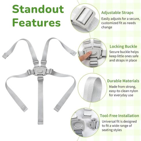 Replacement Straps Compatible with Lalo High Chair | 5-Point Harness, Adjustable Safety Belts, Gray 1-Pack in Kuwait
